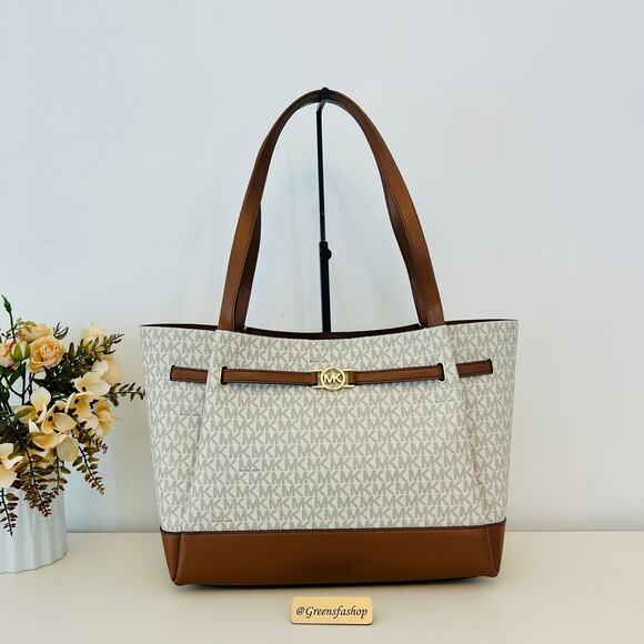 Michael Kors Purse Reed Large Logo Tote Bag Vanilla MK - Picture 1 of 9